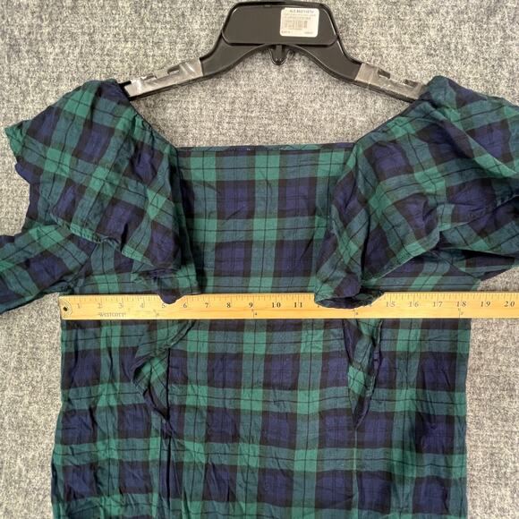 J Crew‎ Shirt Womens Small Square Neck Crop Plaid Ruffled Blouse Business Career - Picture 8 of 11